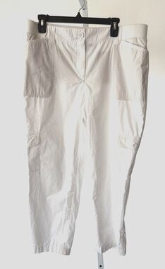 Talbots Women Cropped Utility Pant 14 White Soft Waist Pockets Pull On Casual